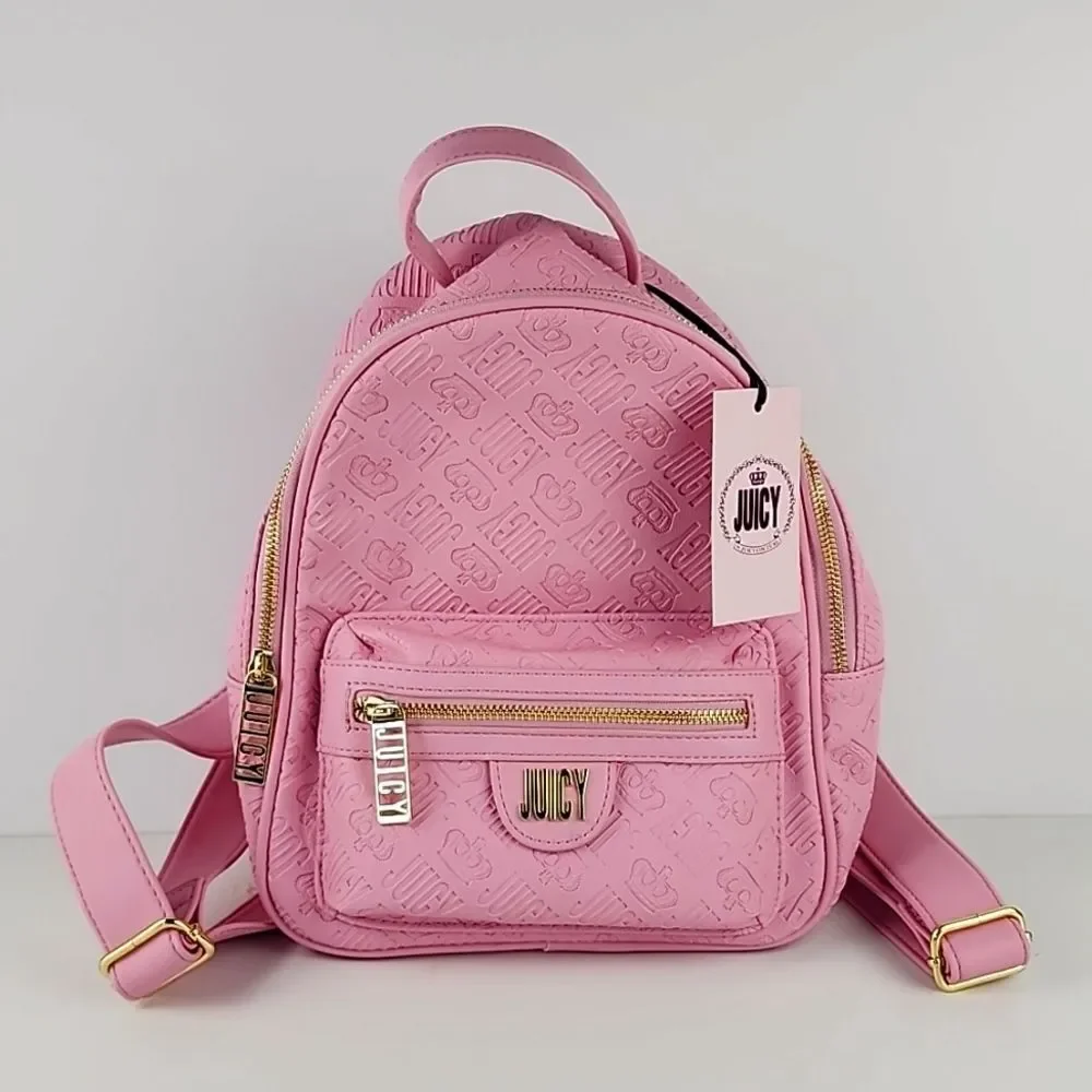 Juicy couture royal sport mini backpack flamingo deboss new gold hardware crown